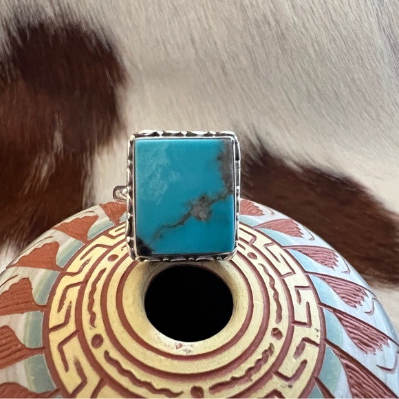 ❤️ Natural Kingman Turquoise  Statement Navajo Western Sterling Ring Size 6.5 - Picture 8 of 15